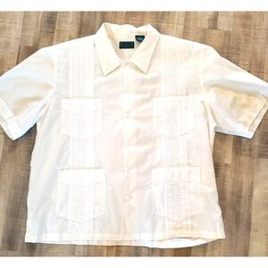 Tropicool Guayabera Shirt Men XLG RG  White Pocket Short Sleeve Cotton Blend